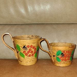Set of 2 wood mugs birch khokhloma